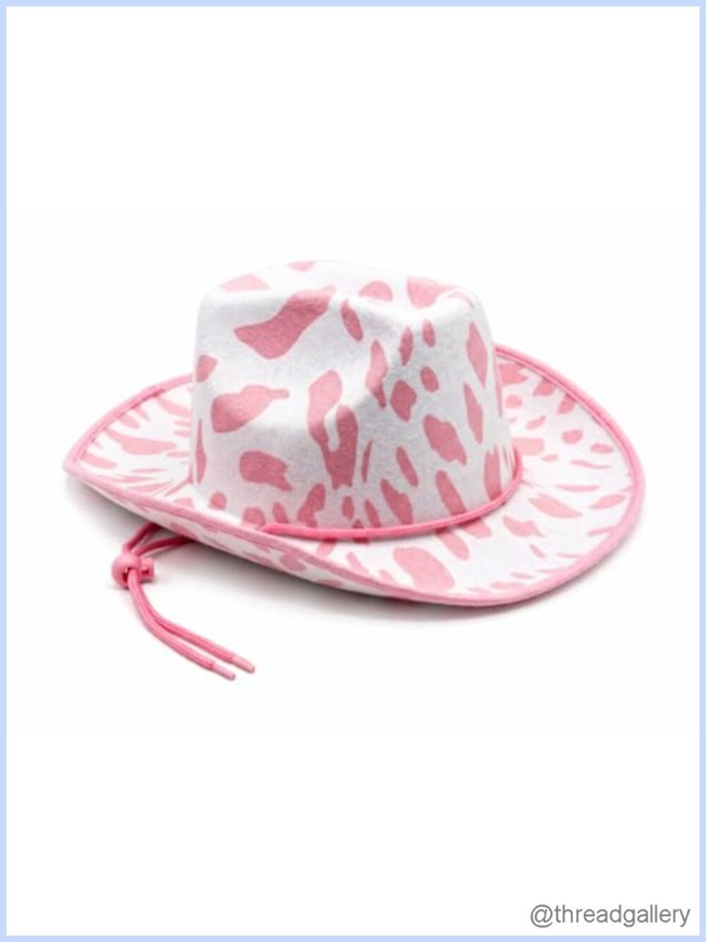 Felt Cowboy Hat Pink White Cow Print Wide Brim Adjustable Chin Strap